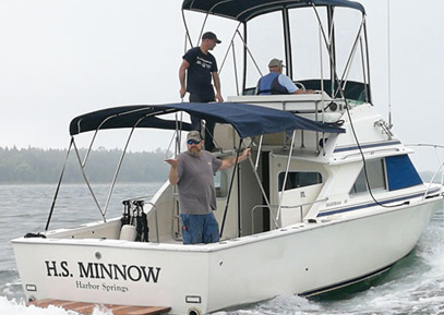 It’s the maiden voyage of the H.S. Minnow, a 1975 28′ Bertram.